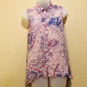 {H&M} Boho paisley sleeveless hi-low button down